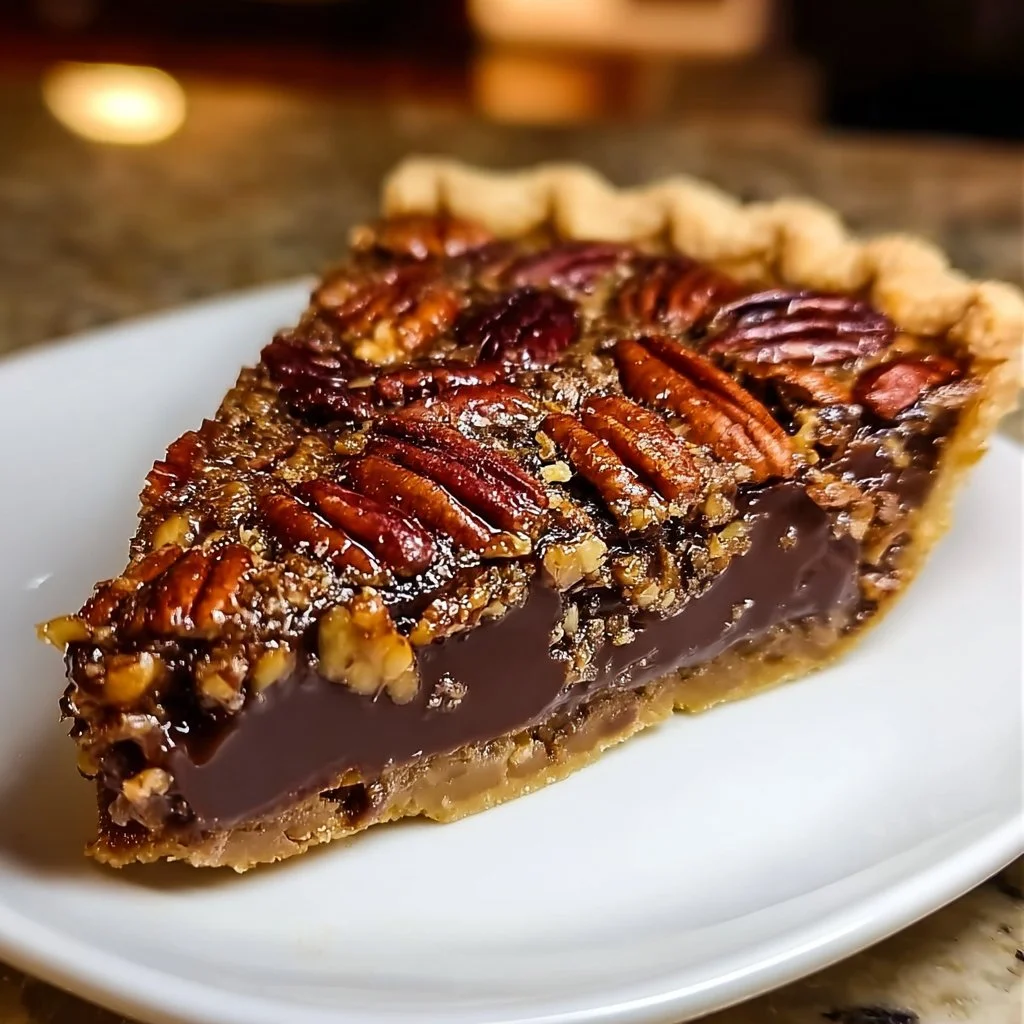 Delicious Texas chocolate pecan pie showcasing rich chocolate and crunchy pecans