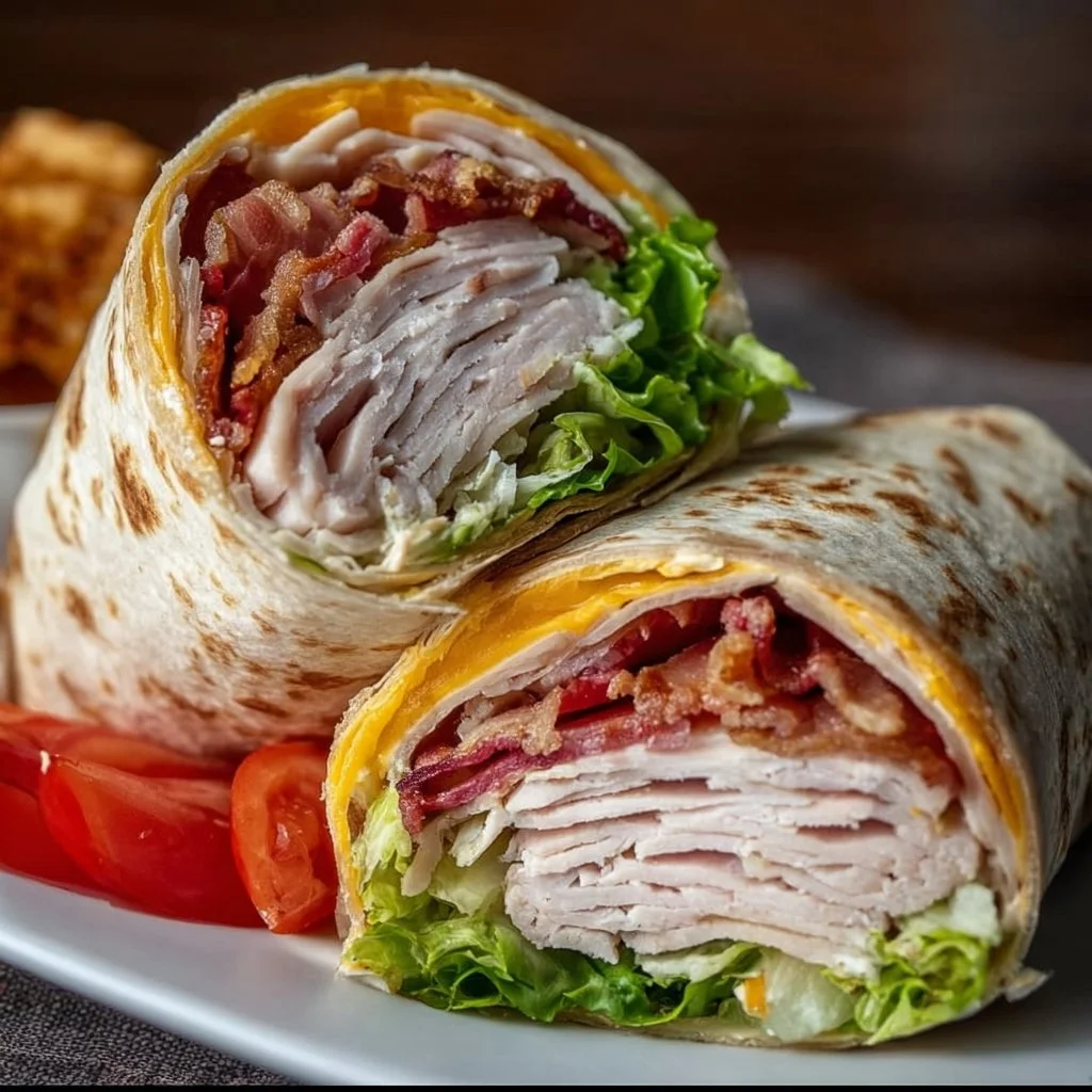 Turkey Ranch Club Wrap with turkey, bacon, and veggies