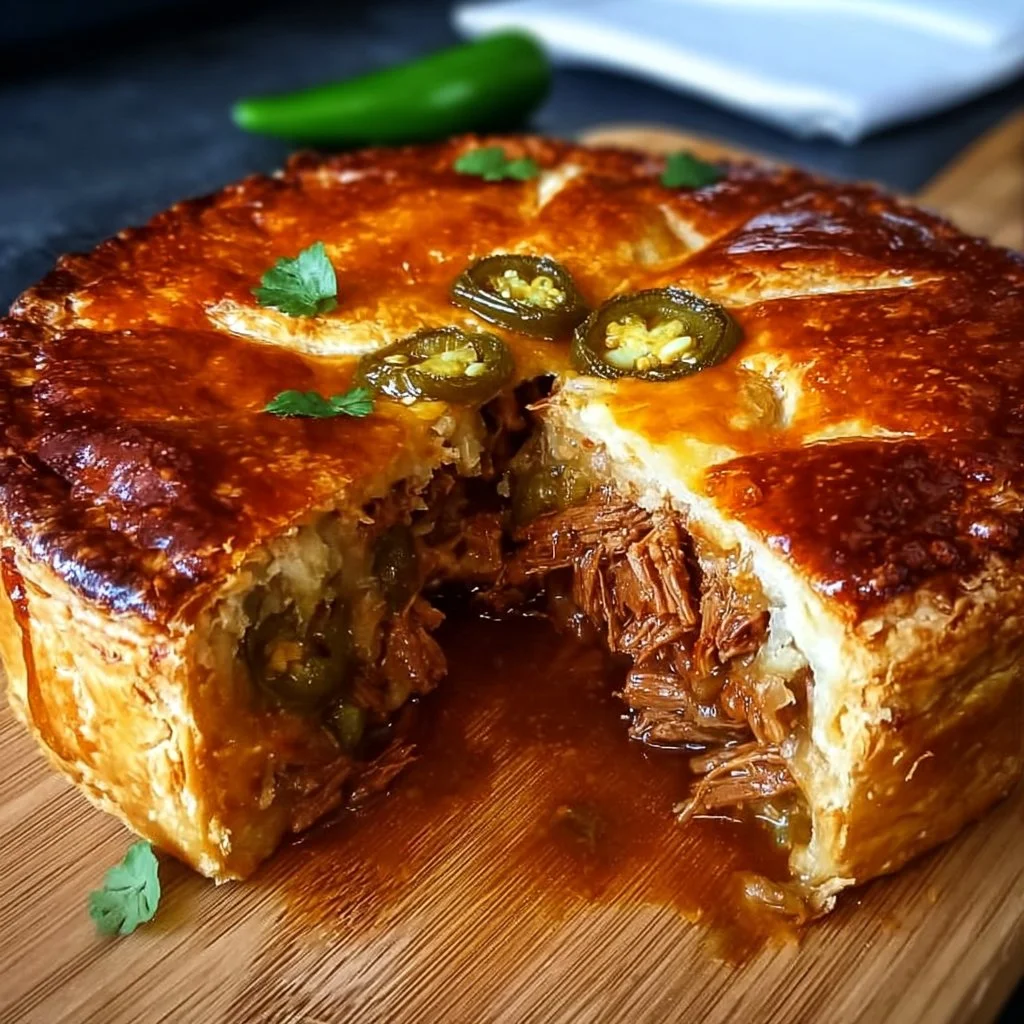 Delicious Jalapeno Cheese Beef Pie made with leftover brisket