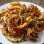 Crispy air fryer curly zucchini fries served in a bowl