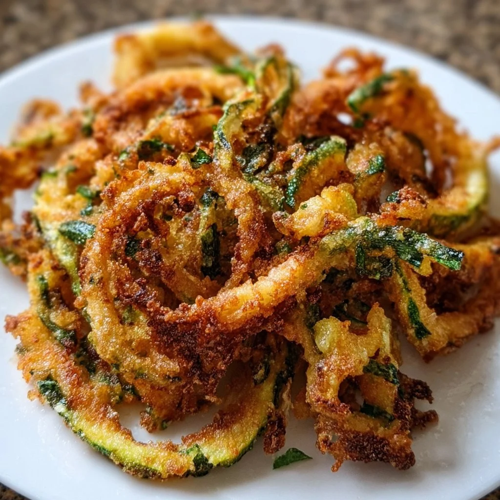 Crispy air fryer curly zucchini fries served in a bowl