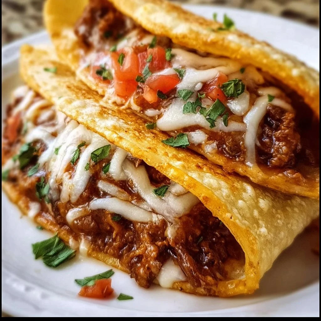 Delicious Beef Meximelt Cheesy Taco with melted cheese and seasoned beef