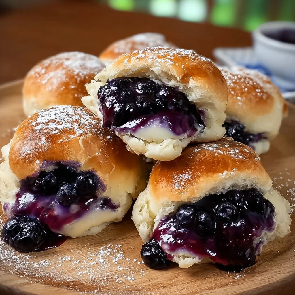 Blueberry pie bombs served on a plate, showcasing a flaky crust and tasty filling.