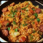Bowl of Cajun Cabbage Jambalaya with colorful vegetables and rice