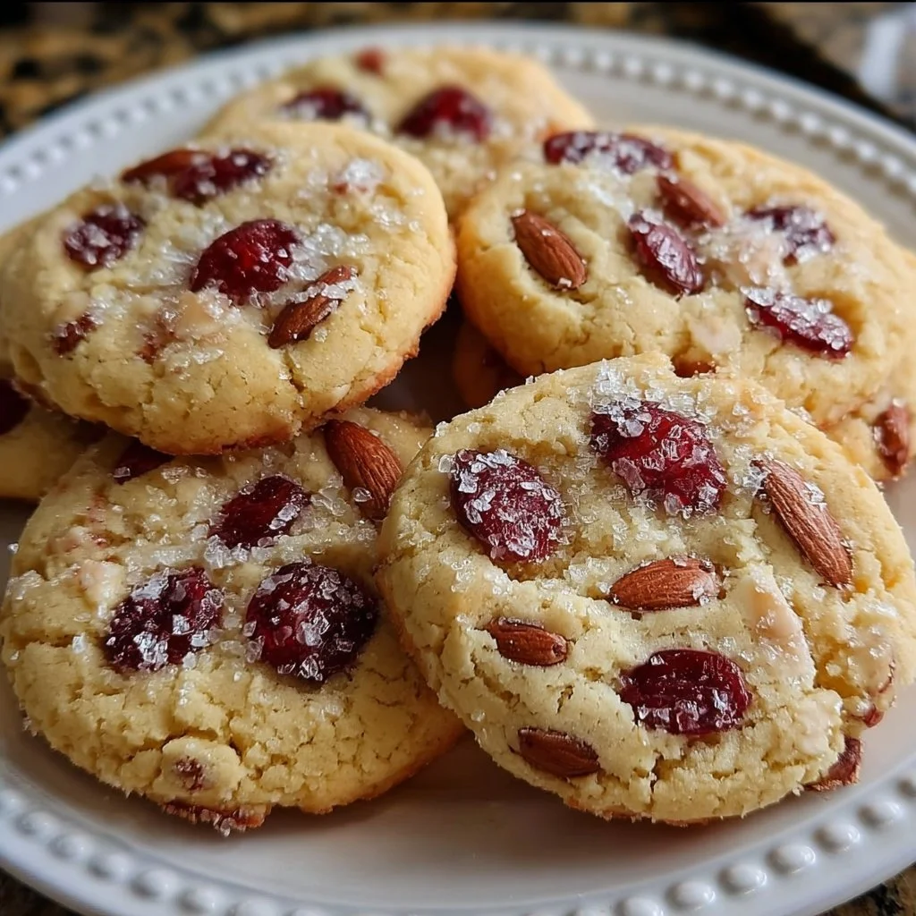 Freshly baked Cherry Almond Amish Sugar Cookies on a cooling rack