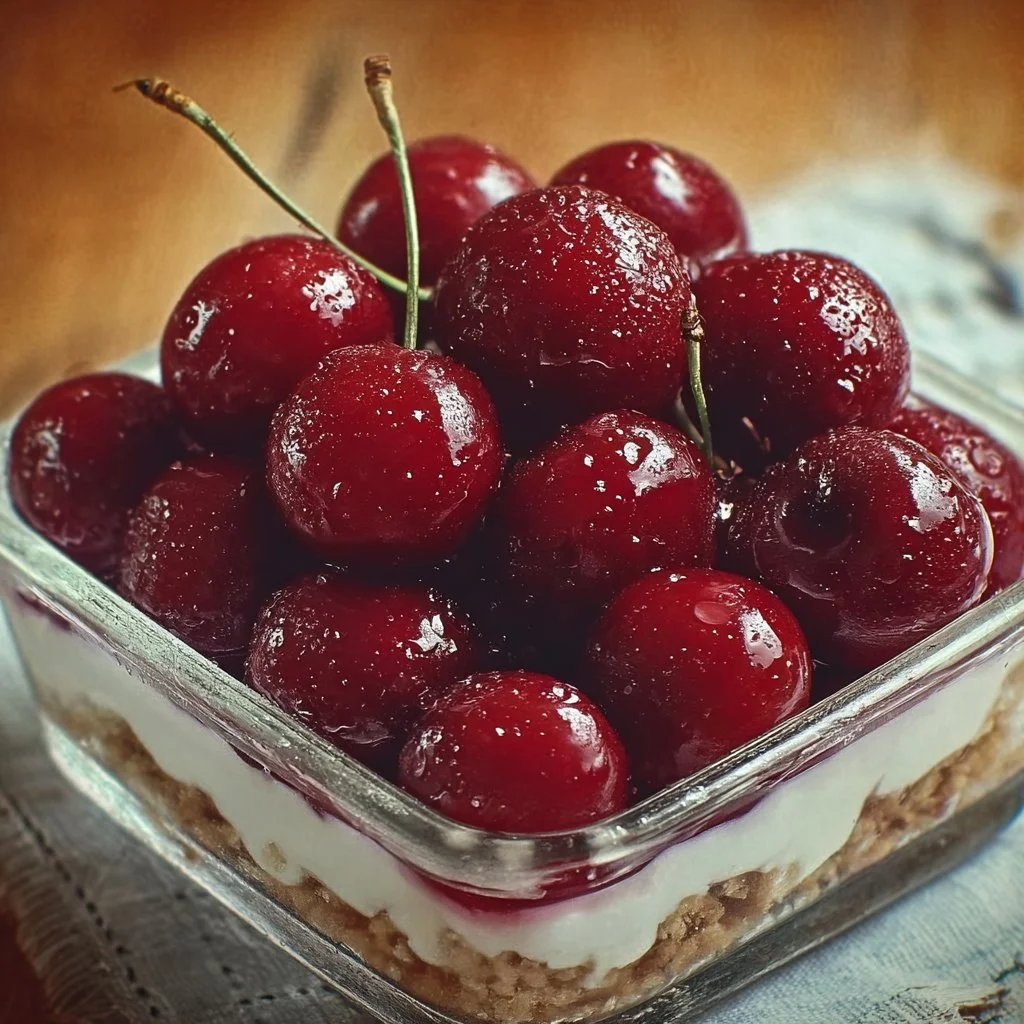 Delicious Cherry Delights dessert with fresh cherries and whipped cream