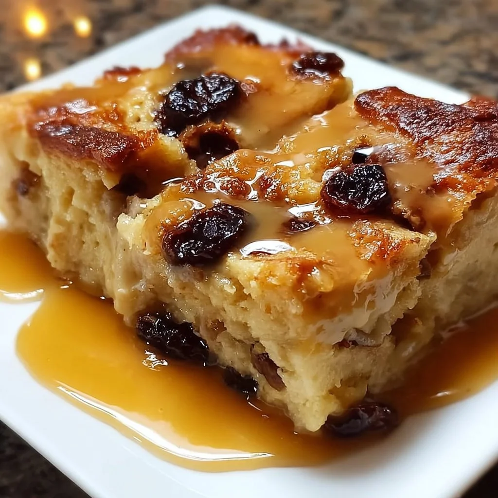 Delicious classic New Orleans bread pudding served with a creamy sauce