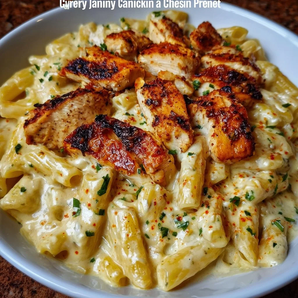 Creamy Cajun Chicken Pasta with Garlic Cheese Sauce on a plate