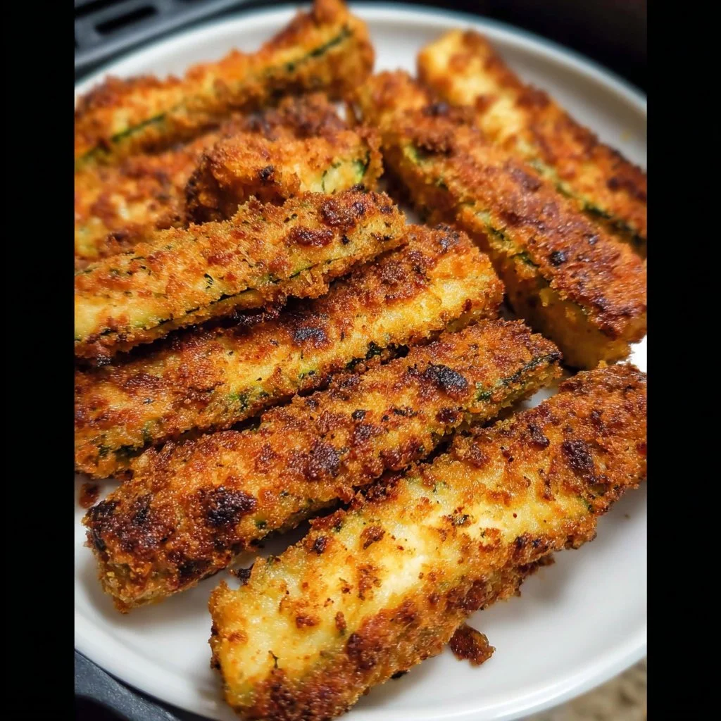 Crispy air-fried zucchini fries served in a bowl