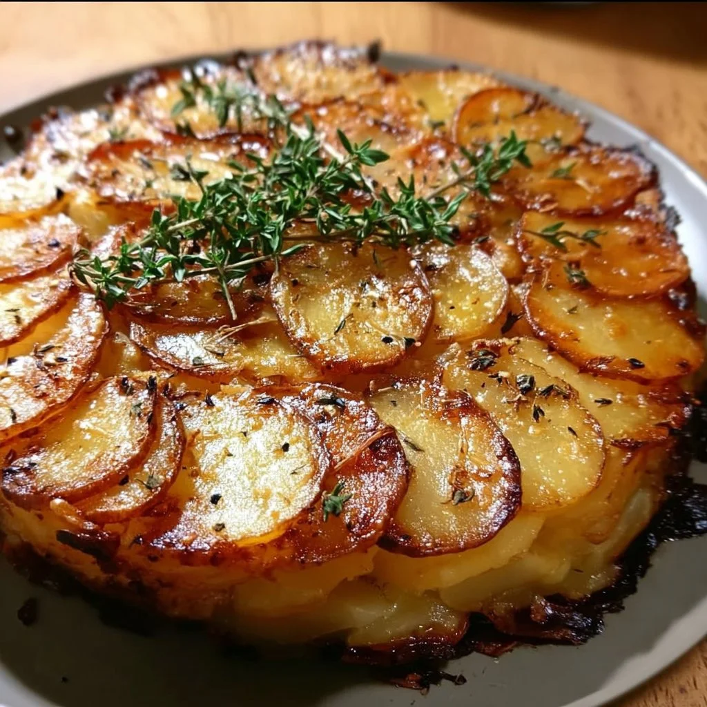 Crispy Balsamic-Thyme Potato Torte, a delicious potato dish with herbs and balsamic glaze.