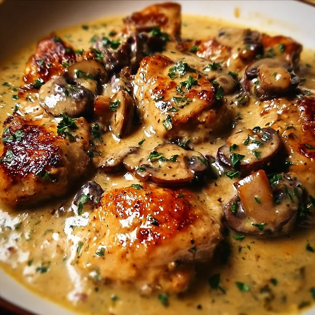 Dijon Mushroom Cream Chicken served with vegetables