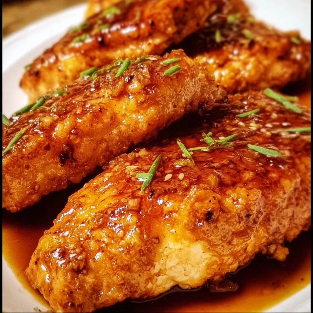 Double Crunch Honey Garlic Chicken Breasts served with vegetables