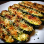 Plate of easy baked Parmesan zucchini slices seasoned and ready to enjoy