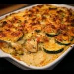 Delicious and easy chicken zucchini casserole freshly baked in a dish