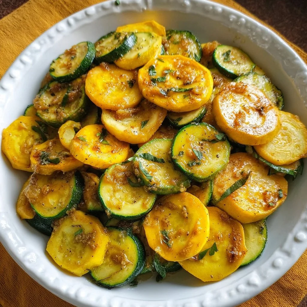 Easy recipe for yellow squash and zucchini dish, showcasing fresh vegetables.