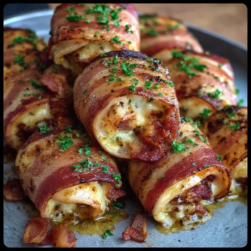 Delicious Garlic Butter Bacon Rollups on a platter