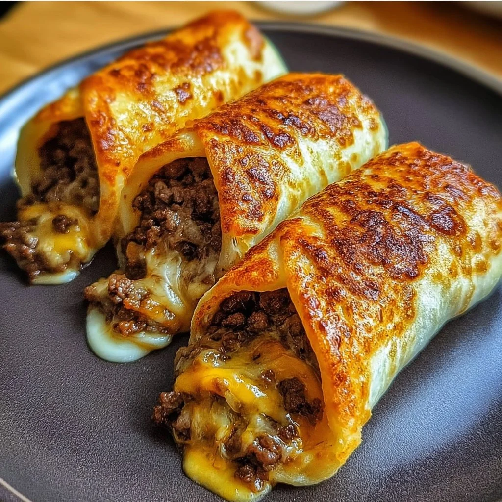 Garlic Butter Beef Cheeseburger Rollups served on a plate with toppings