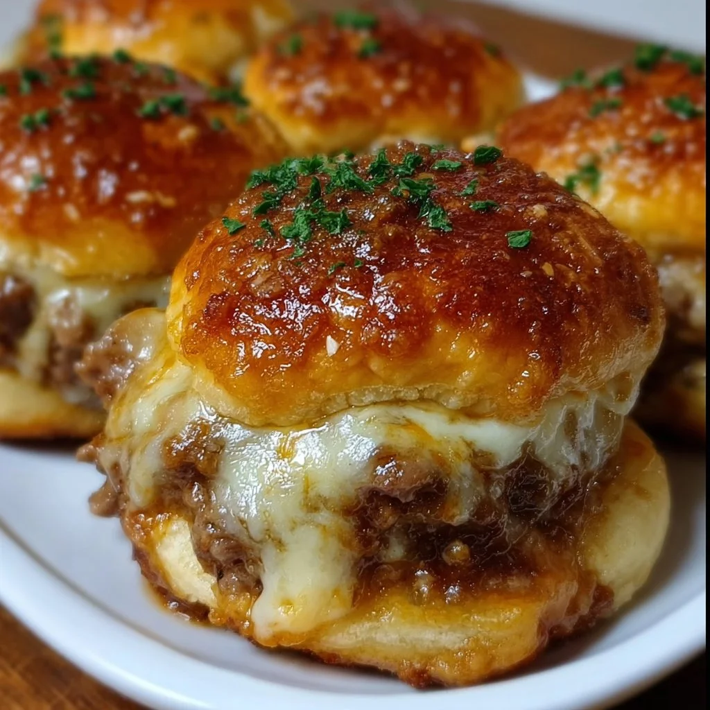 Garlic Parmesan Cheeseburger Bombs on a wooden table with dipping sauce