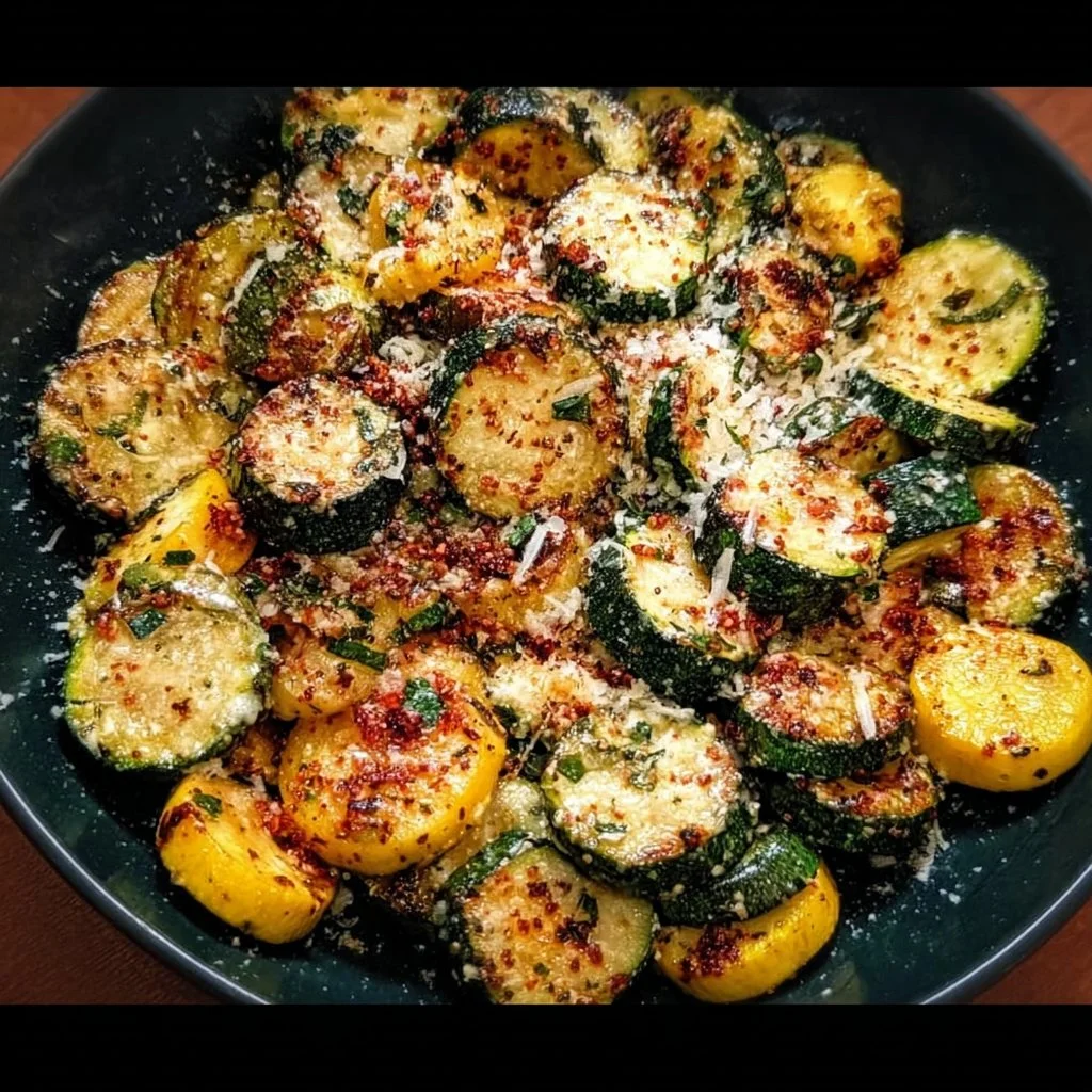 Delicious Garlic Parmesan Zucchini and Squash Medley served in a bowl.