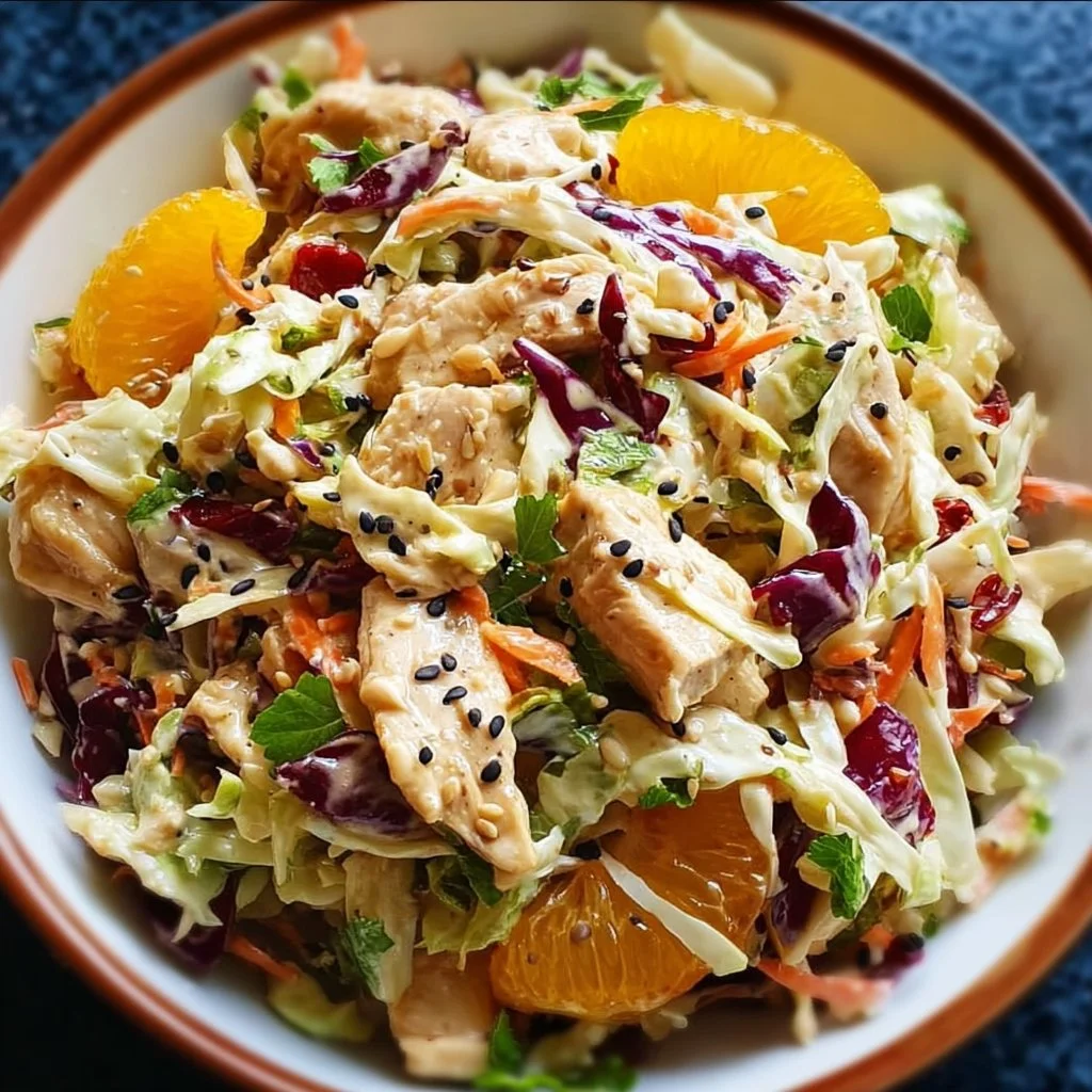 Ginger Sesame Chicken Coleslaw Salad served in a bowl