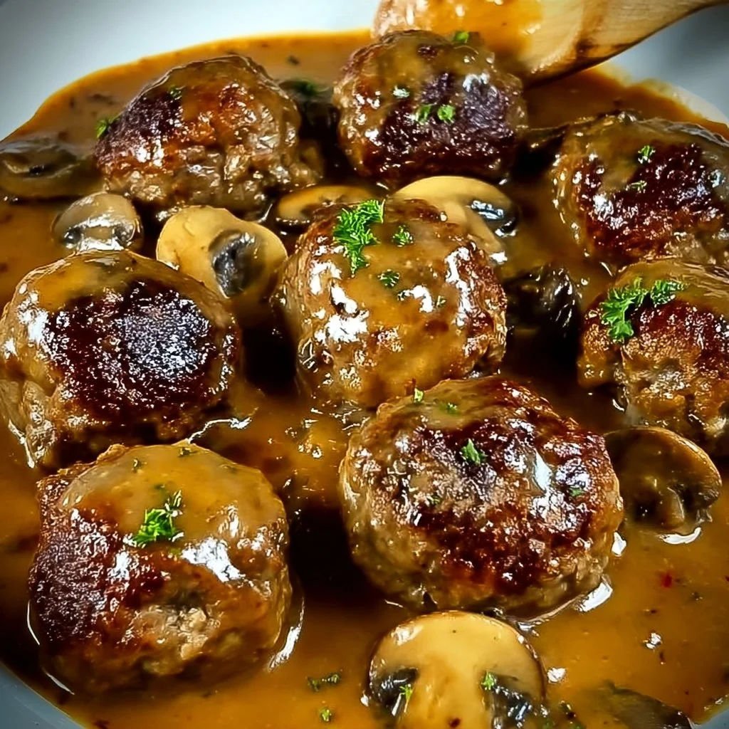 Gourmet meatballs served with creamy mushroom sauce