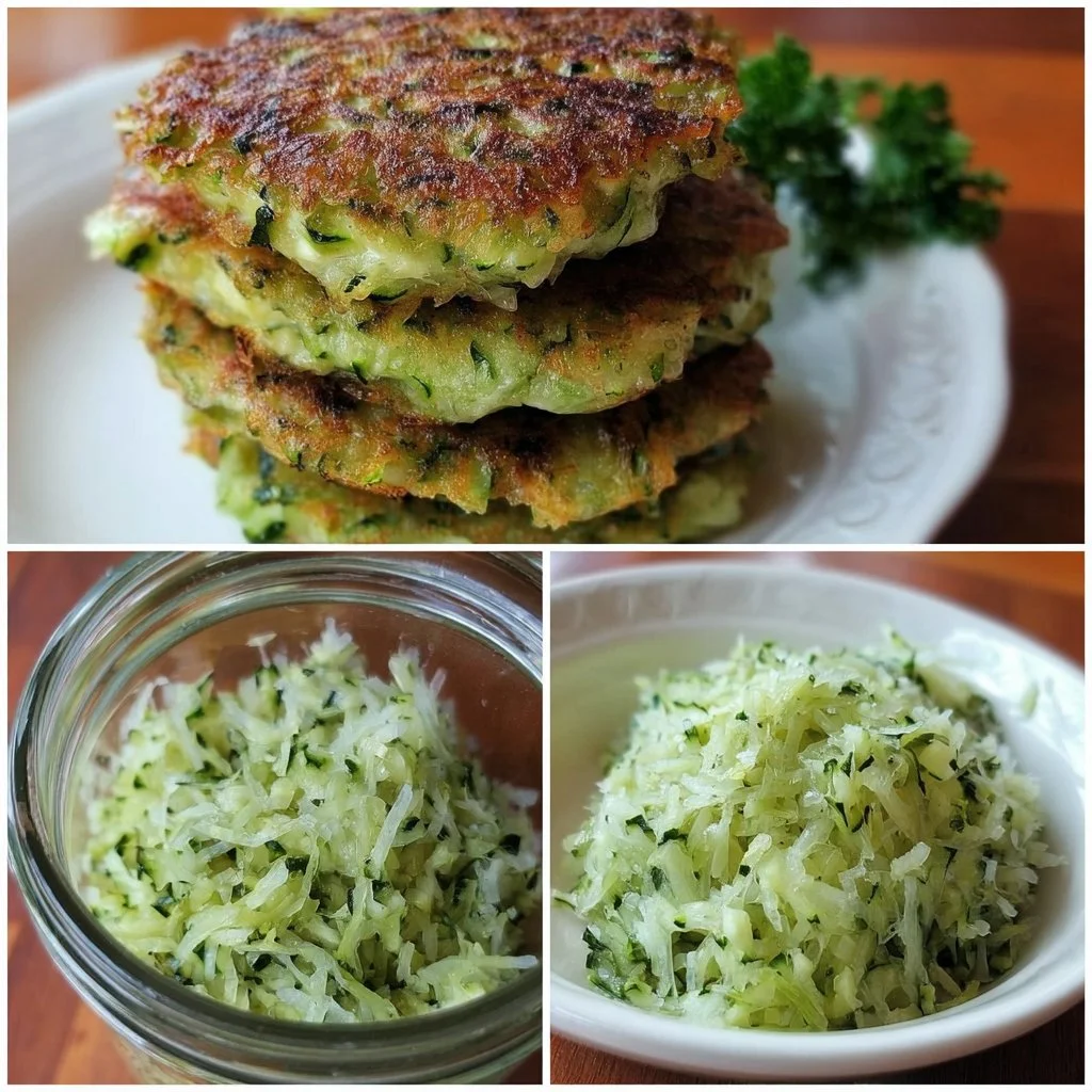 Plate of Grandmom's delicious zucchini patties with herbs and spices