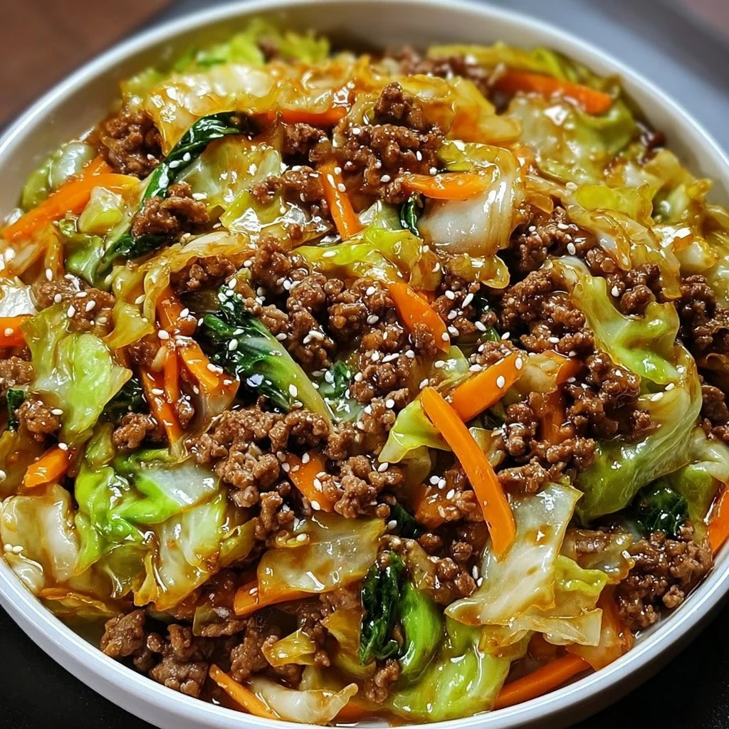 Healthy Chinese Ground Beef and Cabbage Stir Fry dish