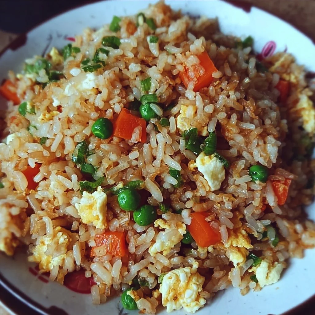 Delicious bowl of heavenly fried rice delight with colorful vegetables and spices