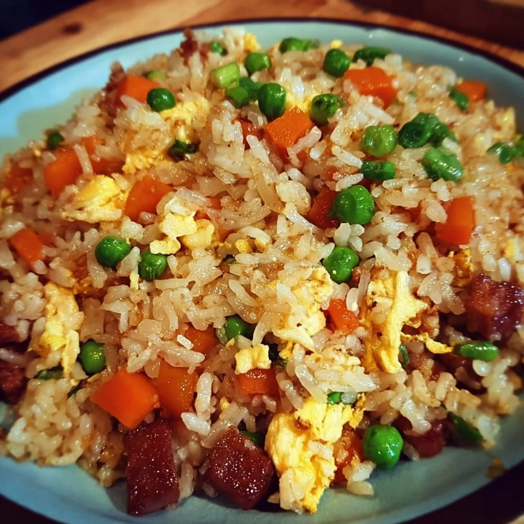 Delicious plate of Heavenly Fried Rice Delight with vibrant vegetables and spices.