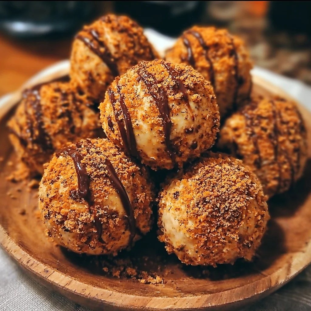 Delicious no-bake pumpkin cheesecake balls on a plate
