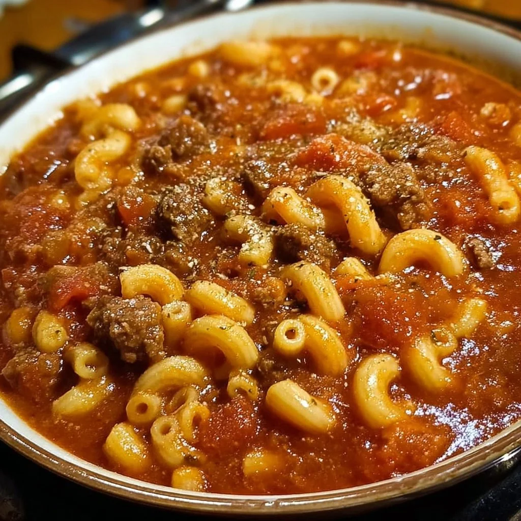 A hearty bowl of Old Fashioned Goulash with pasta and spices