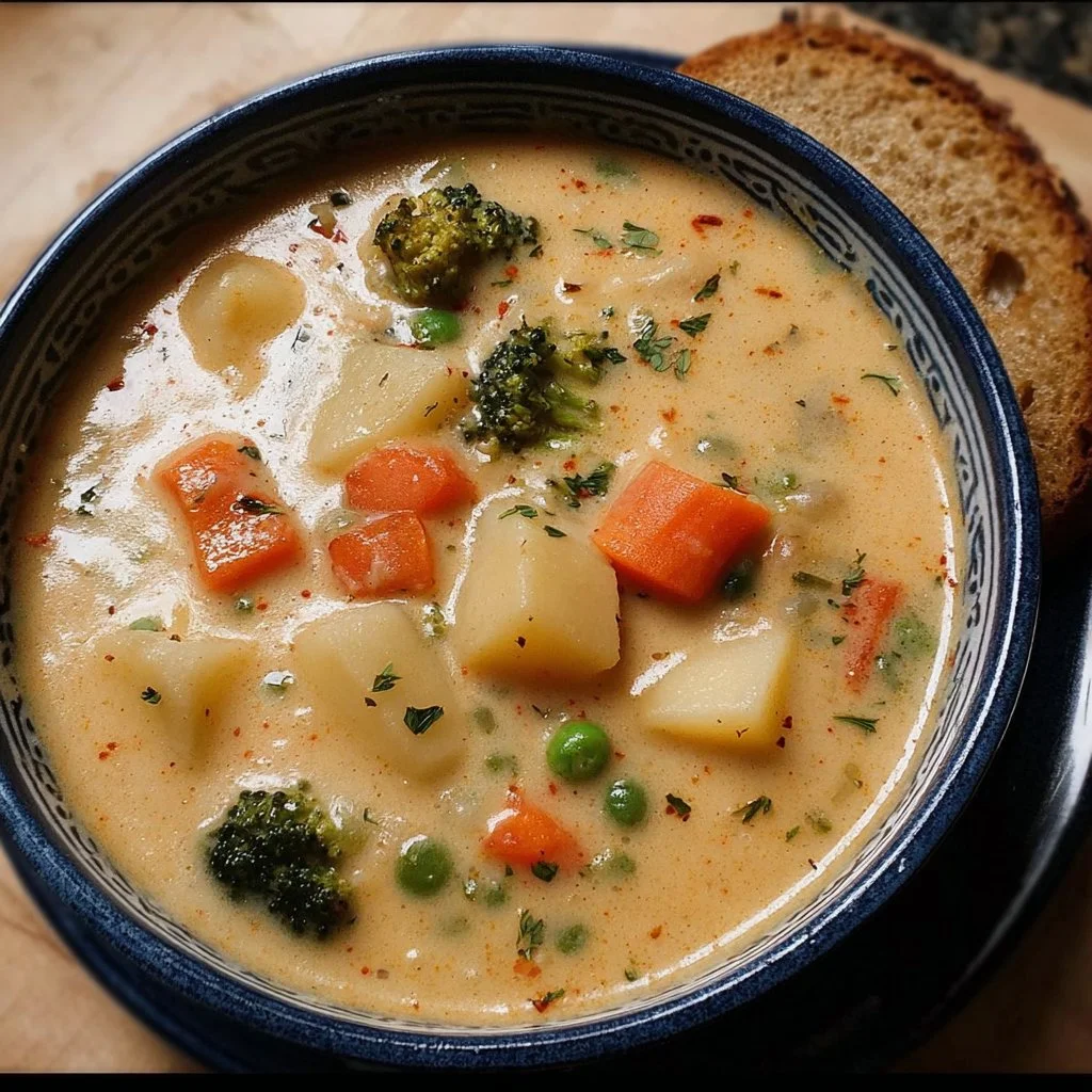 Delicious one pot creamy vegetable soup filled with fresh vegetables.