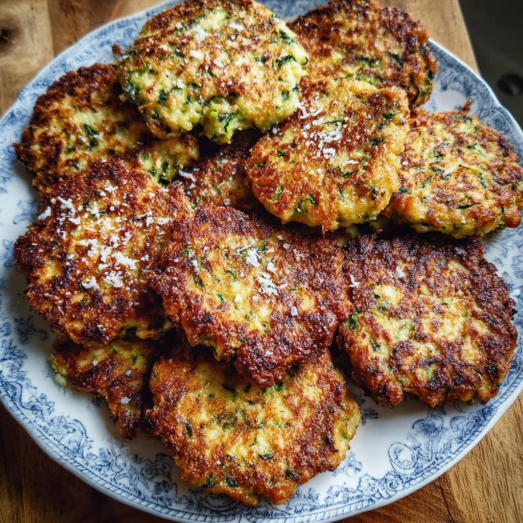 Crispy Panko Parmesan zucchini fritters served on a plate