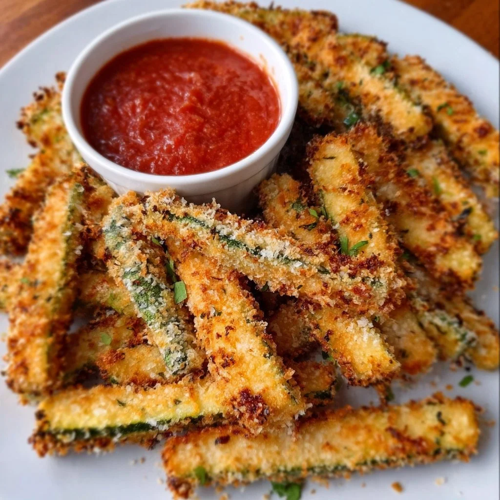 Crispy Parmesan Zucchini Fries served on a plate as a healthy snack option.