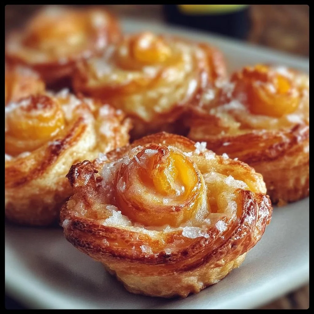 Peach Pie Cruffins with golden flaky layers and fresh peach filling