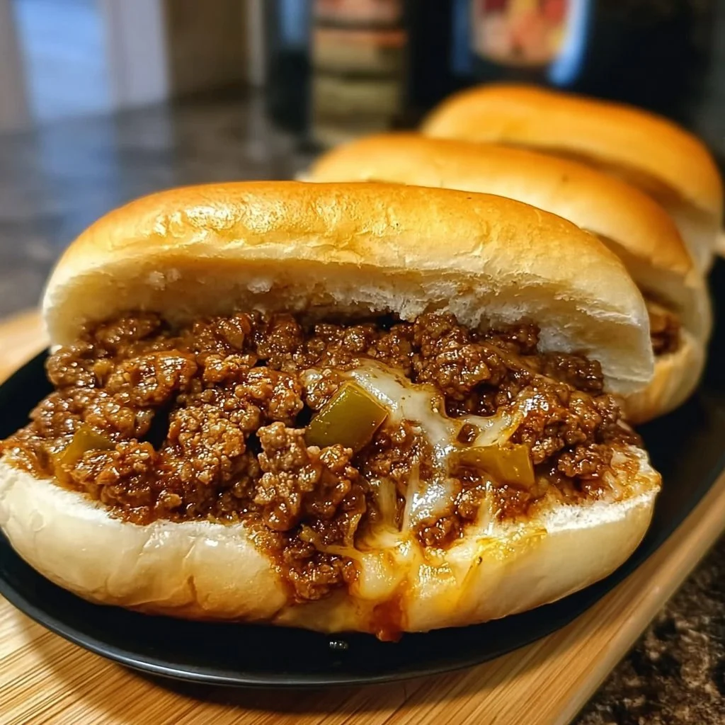 Philly Cheesesteak Sloppy Joes served on a plate