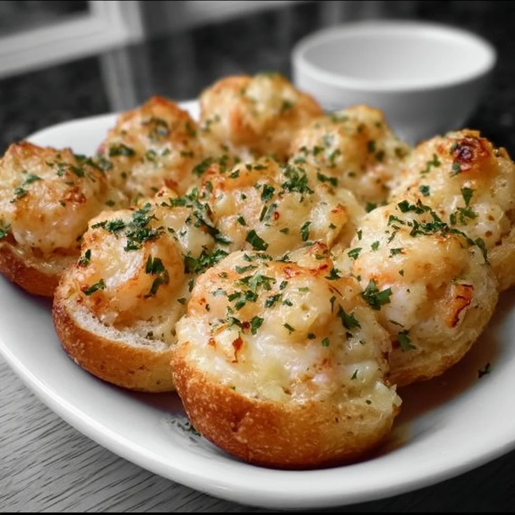 Delicious Shrimp & Crab Garlic Bombs arranged on a plate.