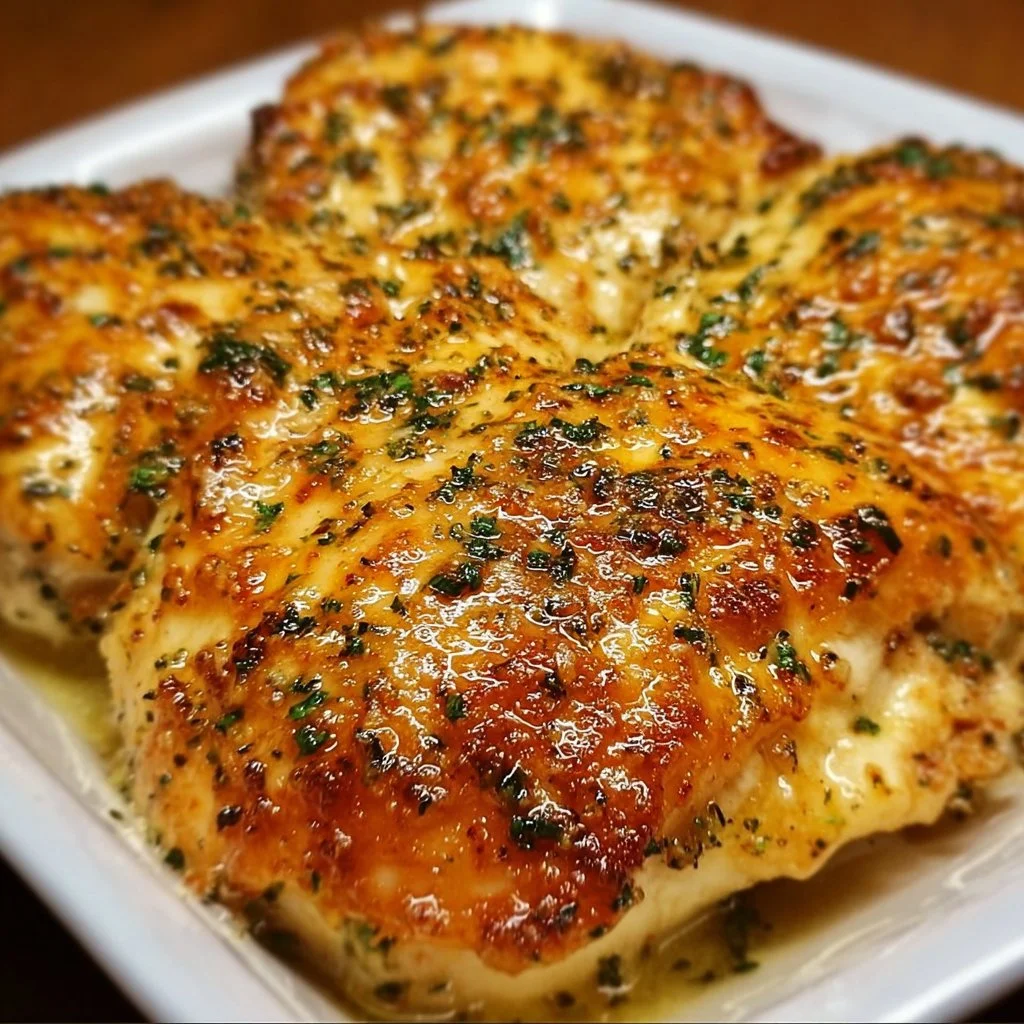 Simple Baked Ranch Chicken served on a plate with herbs and side vegetables.