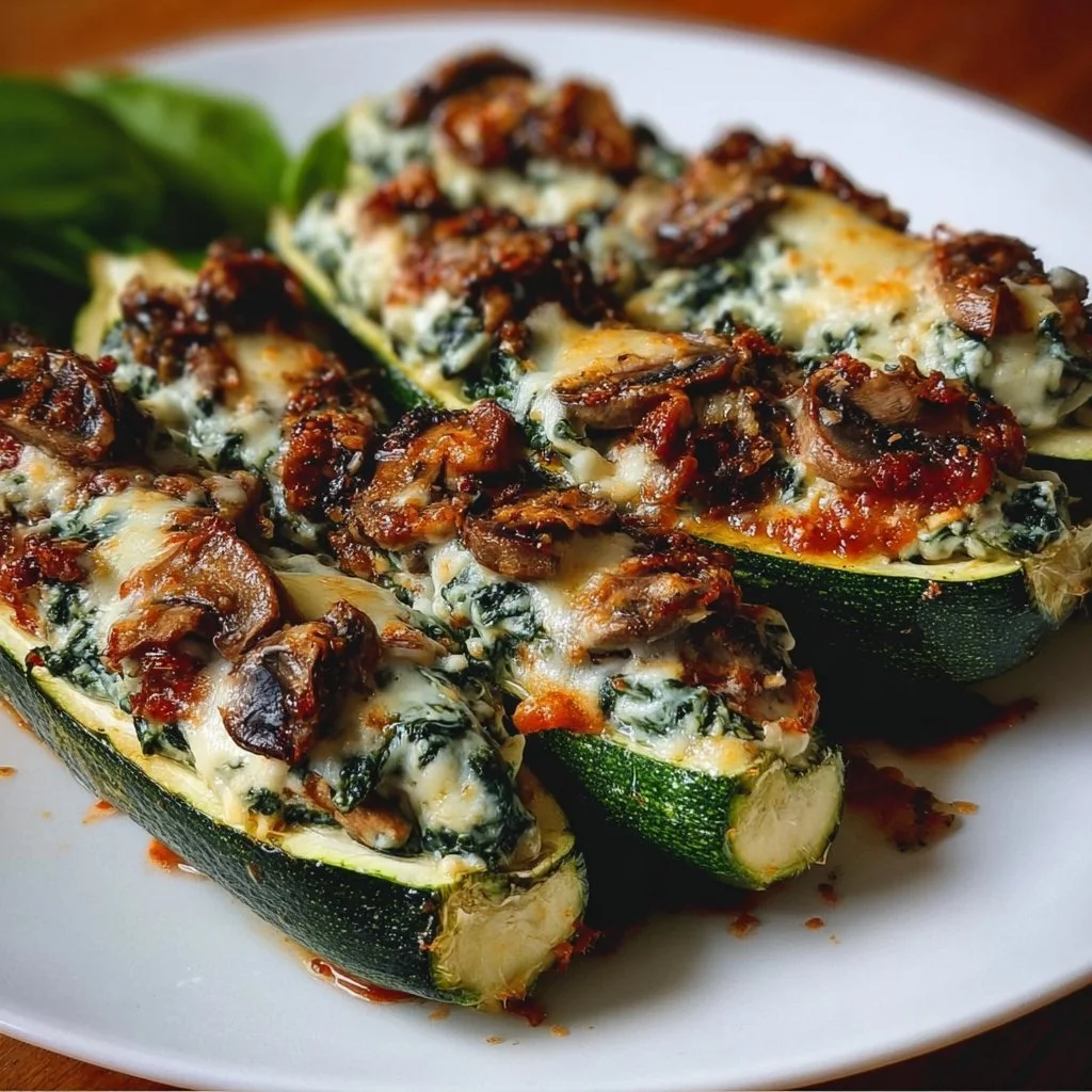 Spinach, mushroom, and ricotta stuffed zucchini recipe