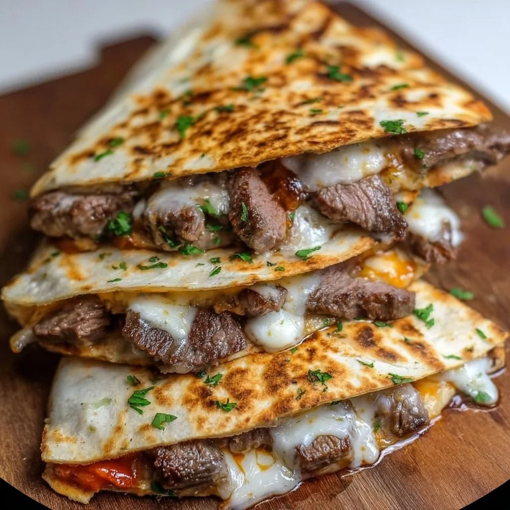 Steak and Cheese Quesadillas served with fresh toppings and salsa
