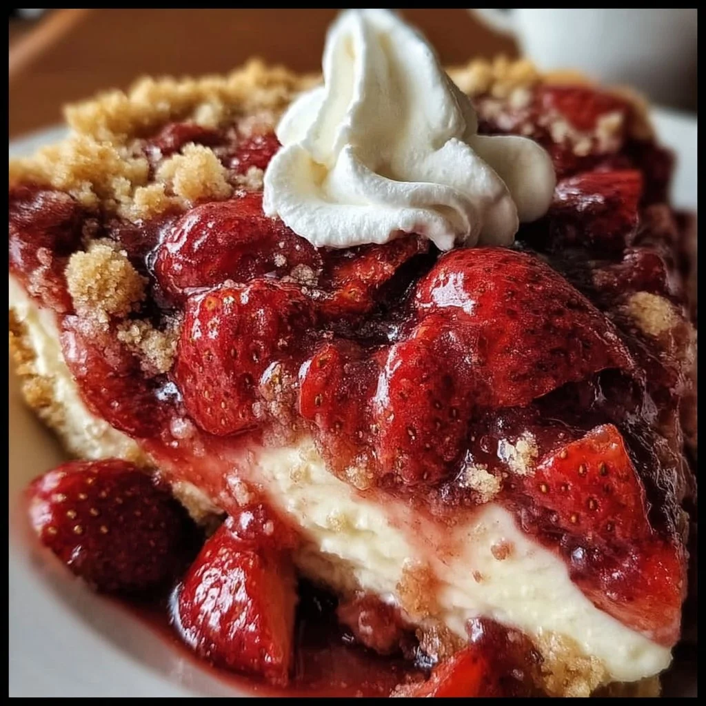 Delicious Strawberry Cheesecake Dump Cake with fresh strawberries and creamy cheesecake