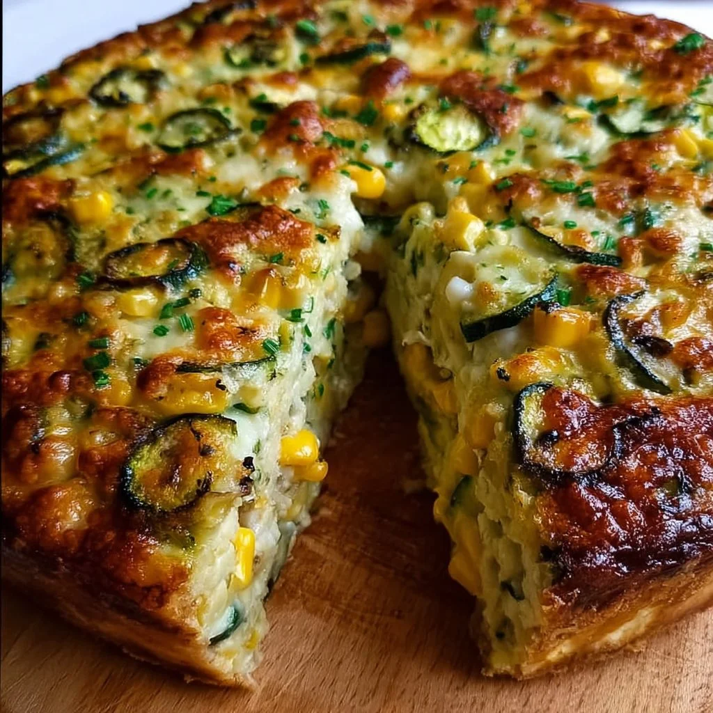 Delicious sweet corn and zucchini pie fresh from the oven