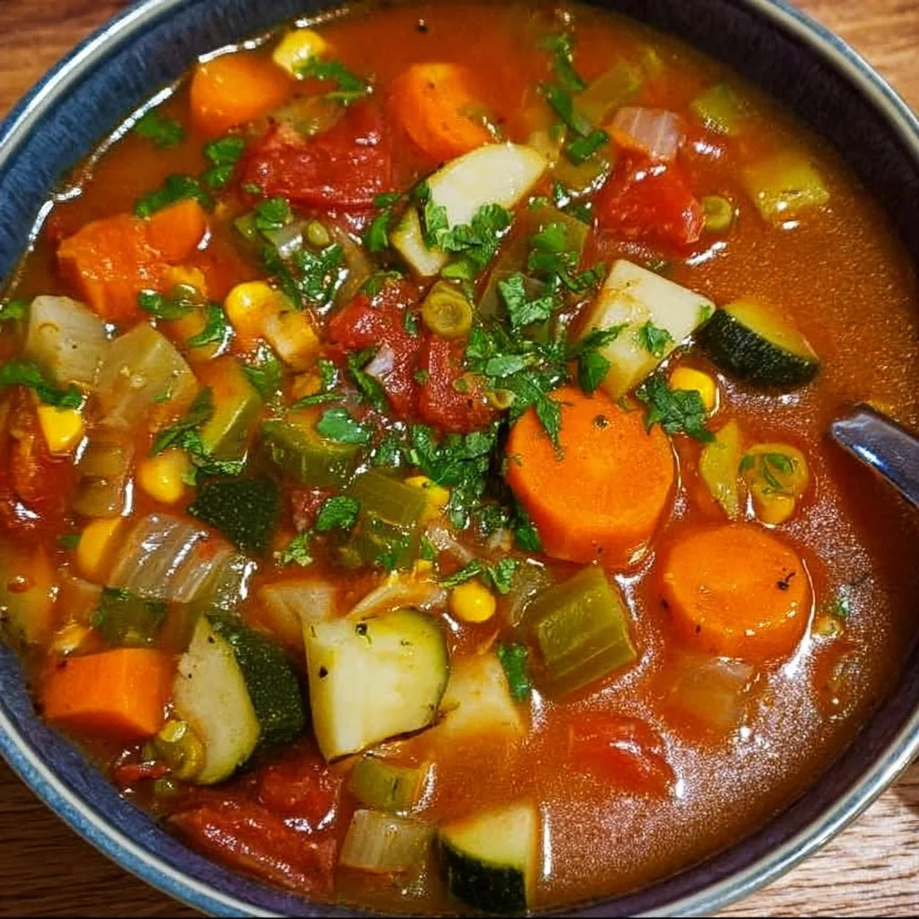 Bowl of nutritious Vegan Vegetable Soup with fresh ingredients