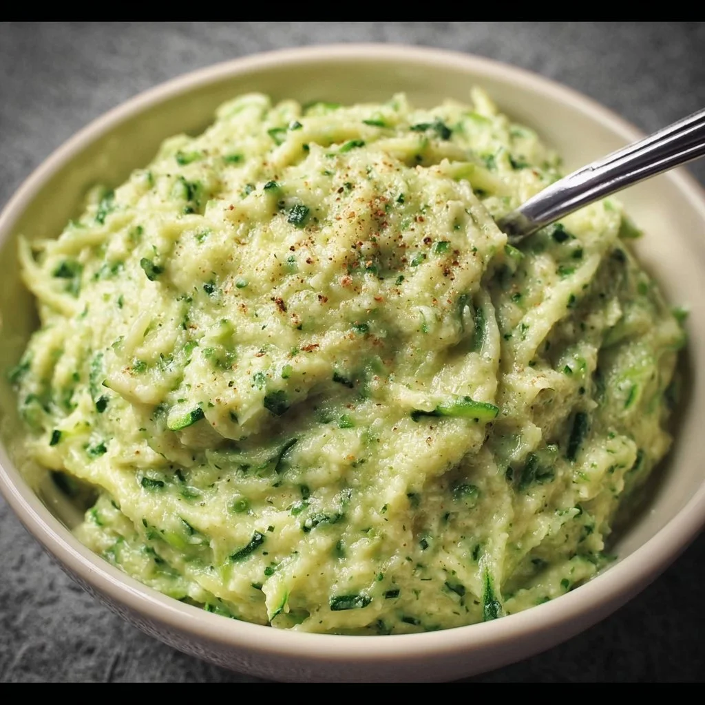 Creamy Zucchini Alfredo Sauce served over pasta, a healthy alternative to traditional alfredo.
