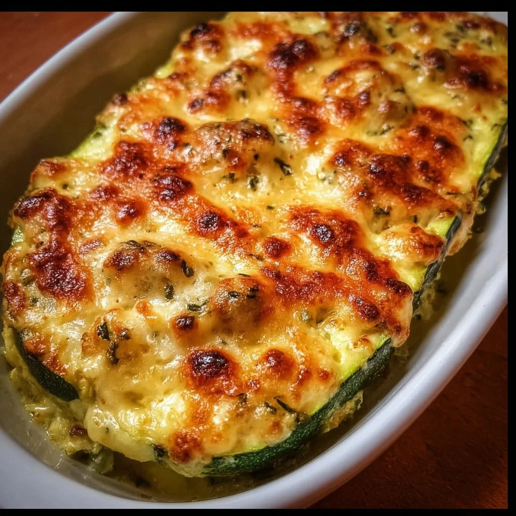 Delicious Zucchini Bake fresh out of the oven, topped with cheese and herbs.
