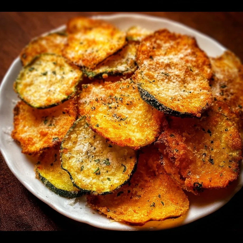 Homemade crispy zucchini chips on a plate
