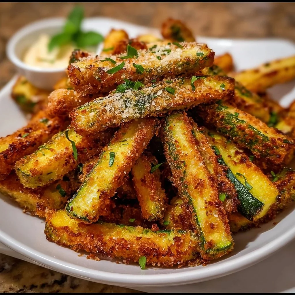 Crunchy zucchini fries served with dipping sauce