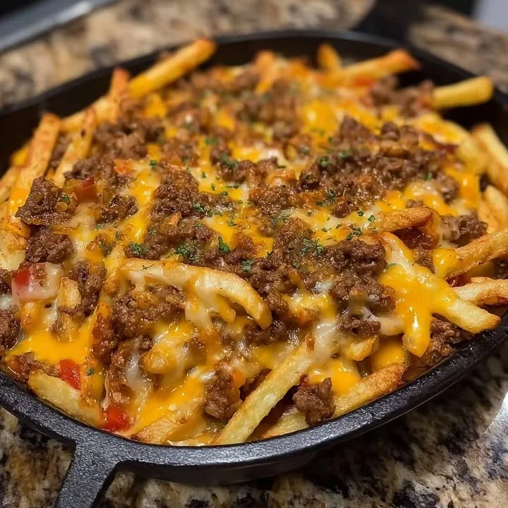 Cheeseburger French Fry Bake with melted cheese and golden fries
