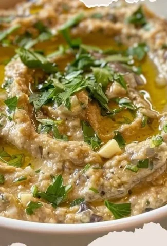 Baba Ganoush served in a bowl with pita bread and garnished with olive oil