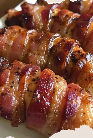 Bacon Brown Sugar Chicken Tenders on a plate with a garnish